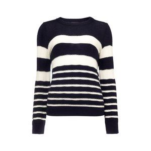 A.P.C. Wool Navy Cream Striped Knit Sweater Orig Retail $265